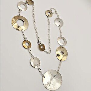 Robert Lee Morris RLM Studios Sterling Brass Hammered Circle Station Necklace
